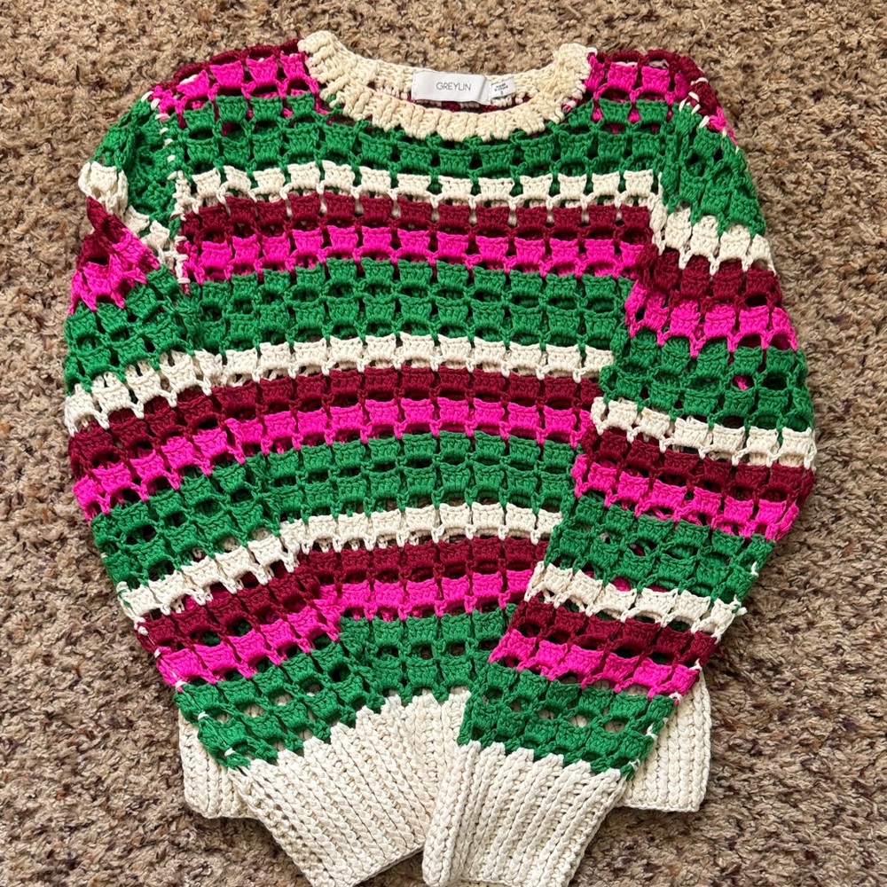 Greylin crocheted Multicolor Striped Sweater